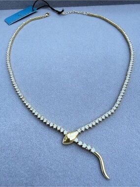 Charlotte & Lexy Women Gold Plated CZ Snake Tennis Necklace 18”